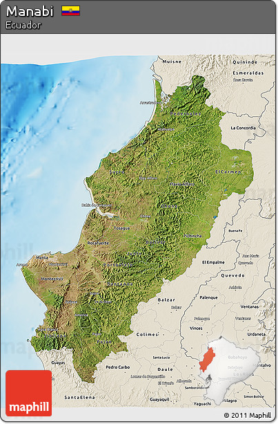 Satellite 3D Map of Manabi, shaded relief outside