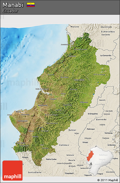 Satellite 3D Map of Manabi, shaded relief outside