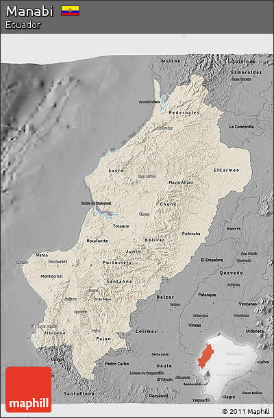 Shaded Relief 3D Map of Manabi, darken, desaturated