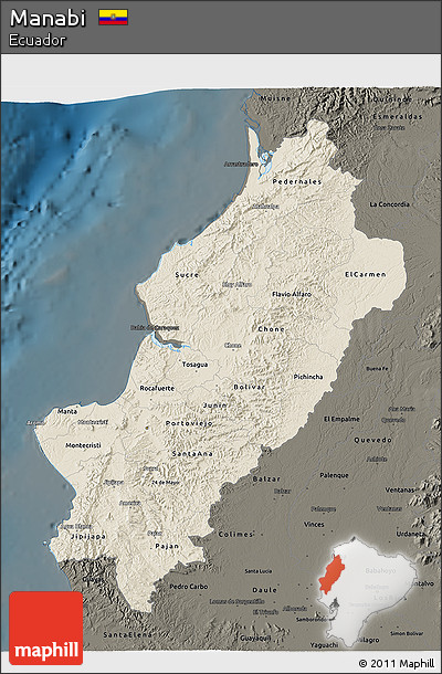Shaded Relief 3D Map of Manabi, darken