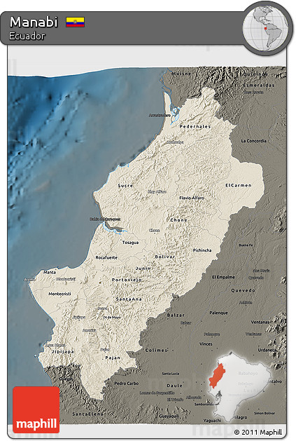 Shaded Relief 3D Map of Manabi, darken