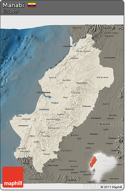 Shaded Relief 3D Map of Manabi, darken