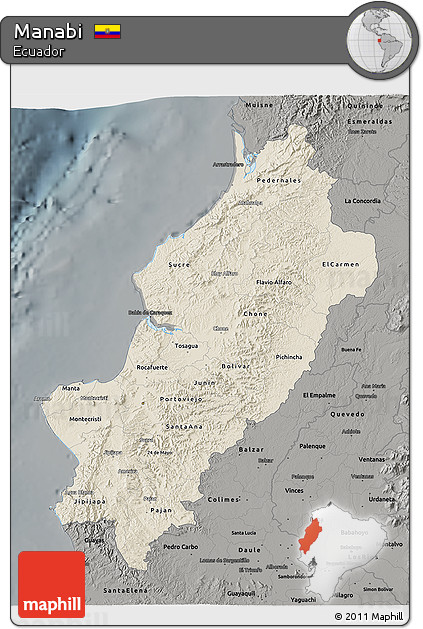 Shaded Relief 3D Map of Manabi, darken, semi-desaturated