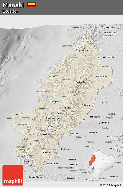 Shaded Relief 3D Map of Manabi, desaturated