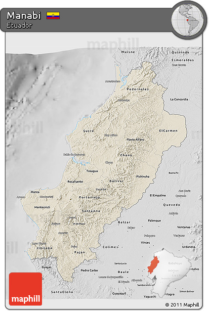 Shaded Relief 3D Map of Manabi, desaturated