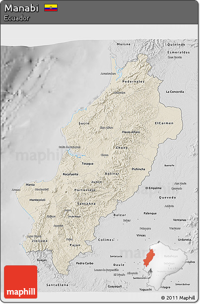 Shaded Relief 3D Map of Manabi, desaturated