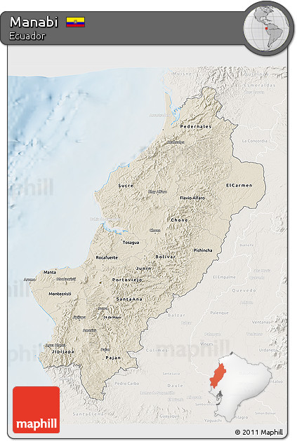 Shaded Relief 3D Map of Manabi, lighten