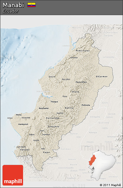 Shaded Relief 3D Map of Manabi, lighten