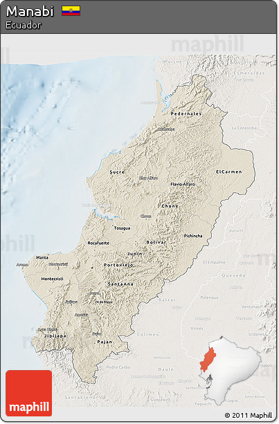 Shaded Relief 3D Map of Manabi, lighten