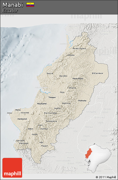 Shaded Relief 3D Map of Manabi, lighten, semi-desaturated