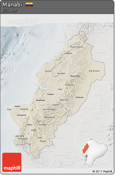 Shaded Relief 3D Map of Manabi, lighten, semi-desaturated