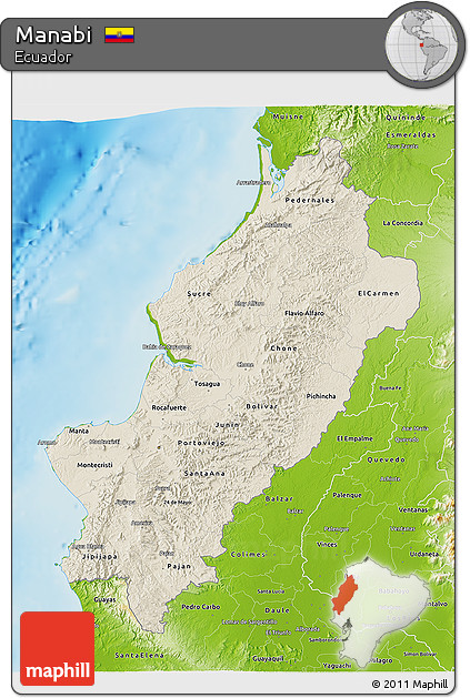 Shaded Relief 3D Map of Manabi, physical outside