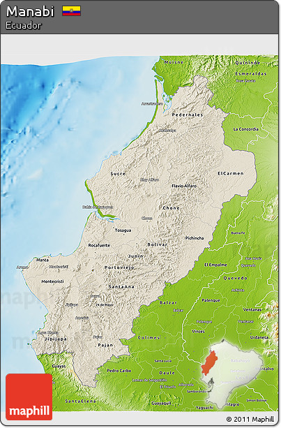 Shaded Relief 3D Map of Manabi, physical outside