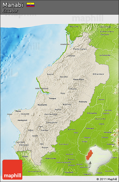 Shaded Relief 3D Map of Manabi, physical outside