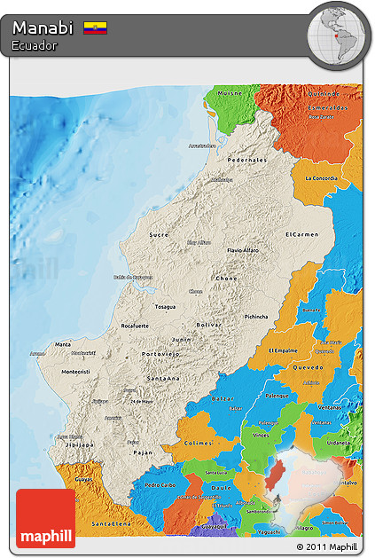 Shaded Relief 3D Map of Manabi, political outside