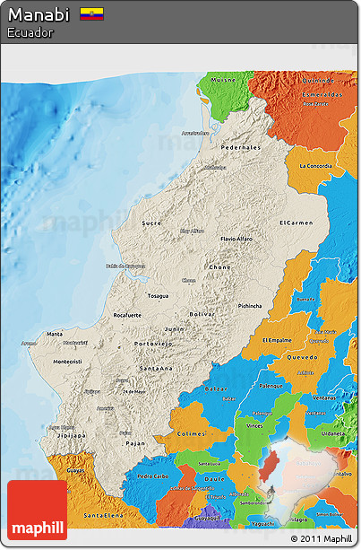 Shaded Relief 3D Map of Manabi, political outside