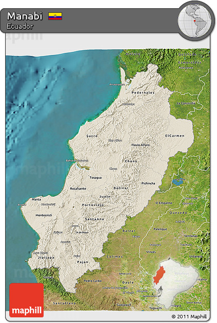 Shaded Relief 3D Map of Manabi, satellite outside