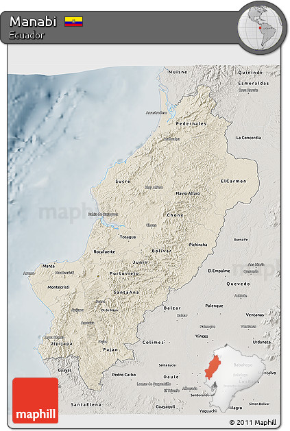 Shaded Relief 3D Map of Manabi, semi-desaturated