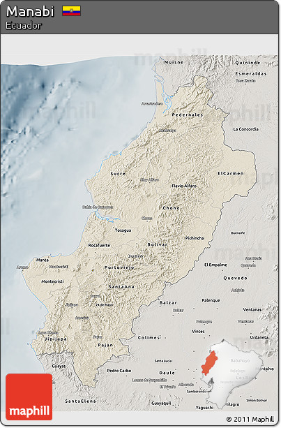 Shaded Relief 3D Map of Manabi, semi-desaturated