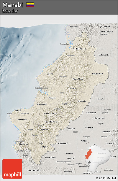 Shaded Relief 3D Map of Manabi, semi-desaturated