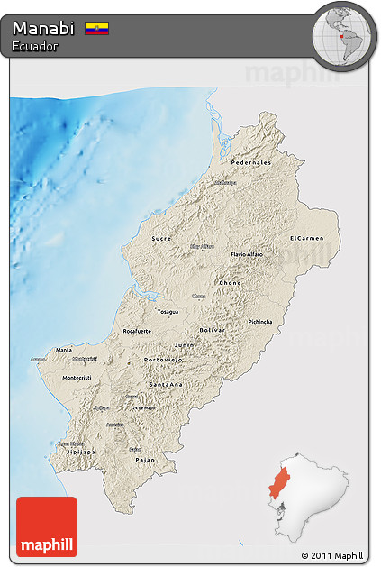 Shaded Relief 3D Map of Manabi, single color outside