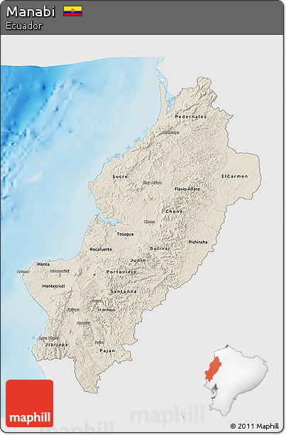 Shaded Relief 3D Map of Manabi, single color outside