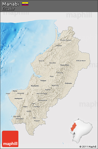 Shaded Relief 3D Map of Manabi, single color outside