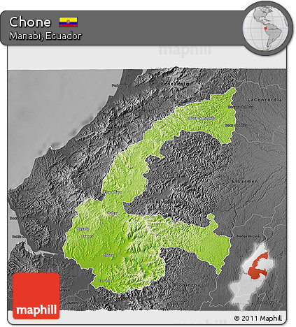 Physical 3D Map of Chone, darken, desaturated