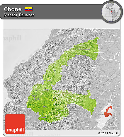 Physical 3D Map of Chone, lighten, desaturated