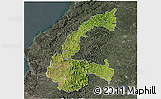 Satellite 3D Map of Chone, darken, semi-desaturated