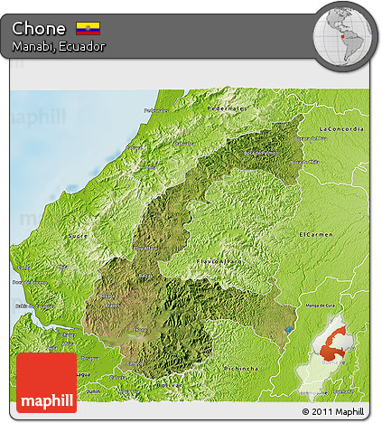 Satellite 3D Map of Chone, physical outside