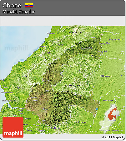 Satellite 3D Map of Chone, physical outside