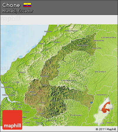 Satellite 3D Map of Chone, physical outside