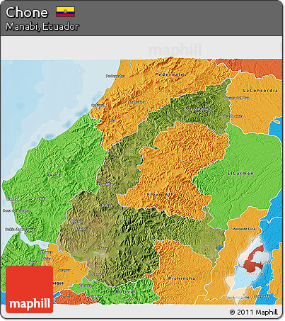 Satellite 3D Map of Chone, political outside