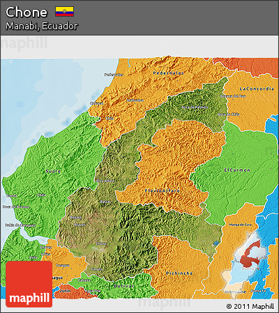 Satellite 3D Map of Chone, political outside