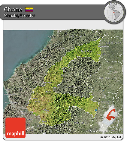 Satellite 3D Map of Chone, semi-desaturated