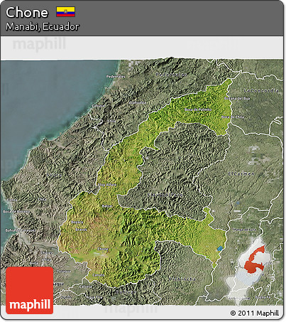Satellite 3D Map of Chone, semi-desaturated