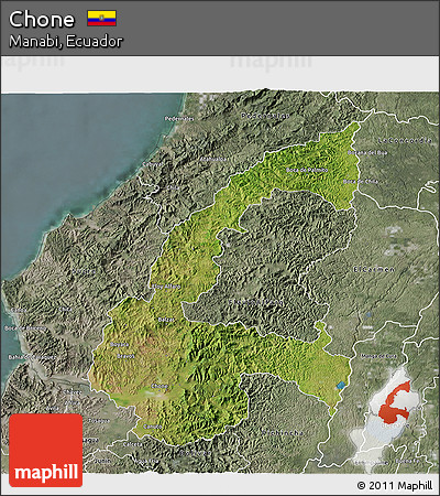 Satellite 3D Map of Chone, semi-desaturated