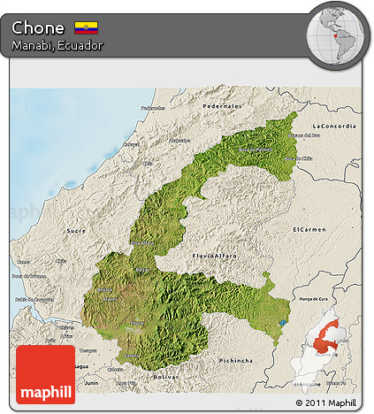 Satellite 3D Map of Chone, shaded relief outside