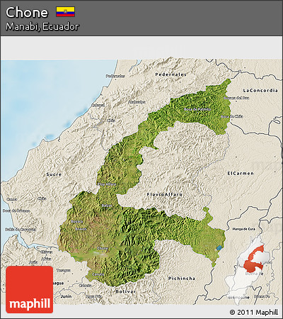 Satellite 3D Map of Chone, shaded relief outside