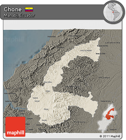Shaded Relief 3D Map of Chone, darken