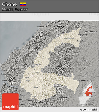 Shaded Relief 3D Map of Chone, darken, semi-desaturated
