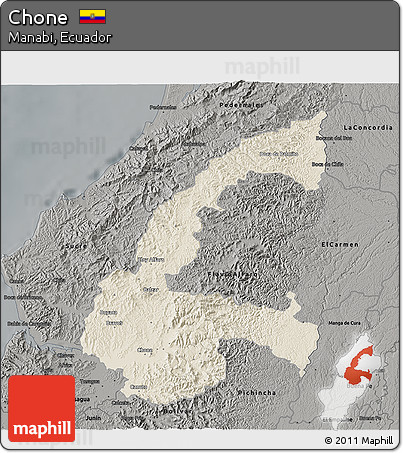 Shaded Relief 3D Map of Chone, darken, semi-desaturated