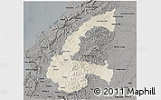 Shaded Relief 3D Map of Chone, darken, semi-desaturated