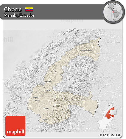 Shaded Relief 3D Map of Chone, lighten, desaturated