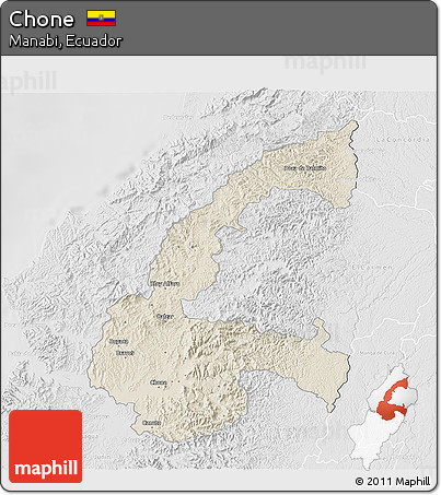Shaded Relief 3D Map of Chone, lighten, desaturated