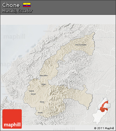 Shaded Relief 3D Map of Chone, lighten, semi-desaturated