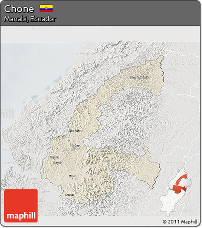 Shaded Relief 3D Map of Chone, lighten, semi-desaturated