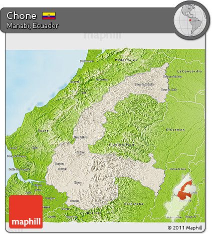 Shaded Relief 3D Map of Chone, physical outside
