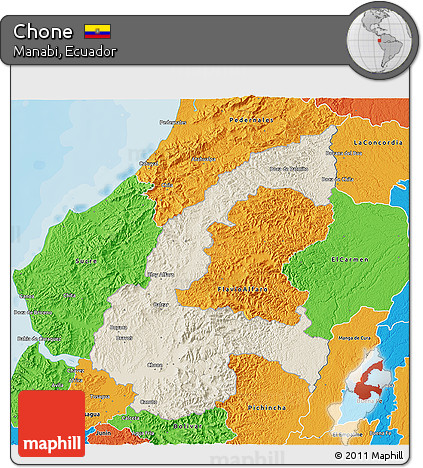 Shaded Relief 3D Map of Chone, political outside